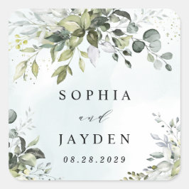 Dusty Blue Eucalyptus Greenery Succulent Wedding Quadratischer Aufkleber