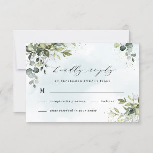 Dusty Blue Eucalyptus Greenery Succulent Wedding RSVP Karte