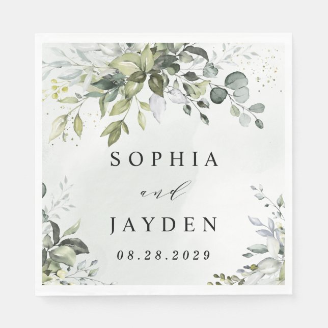 Dusty Blue Eucalyptus Greenery Succulent Wedding Serviette (Vorderseite)