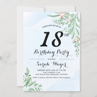 Dusty Blue Eucalyptus Greenery Sweet 18. Geburtsta Einladung