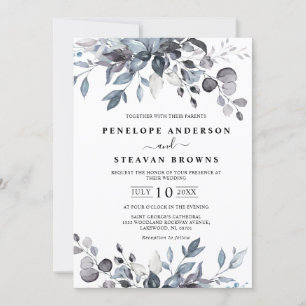 Dusty Blue Eucalyptus Greenery Wedding Einladung