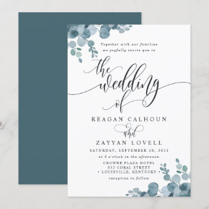 Dusty Blue Eucalyptus Greenery Wedding Einladung