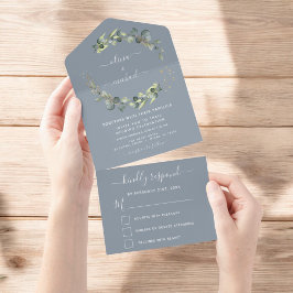 Dusty Blue Eucalyptus Greenery Wedding Elegant All In One Einladung