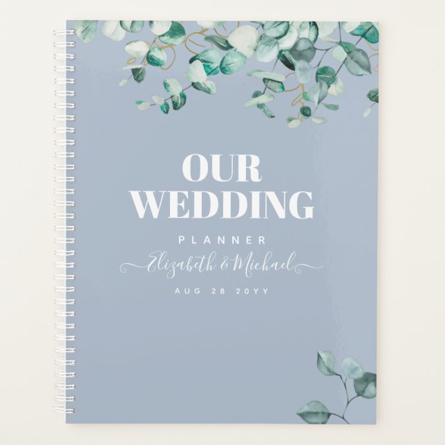 Dusty Blue Eucalyptus Greenery WEDDING Planning Planer (Vorderseite)