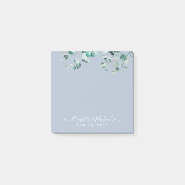 Dusty Blue Eucalyptus Greenery WEDDING Planning Post-it Klebezettel (Vorderseite)