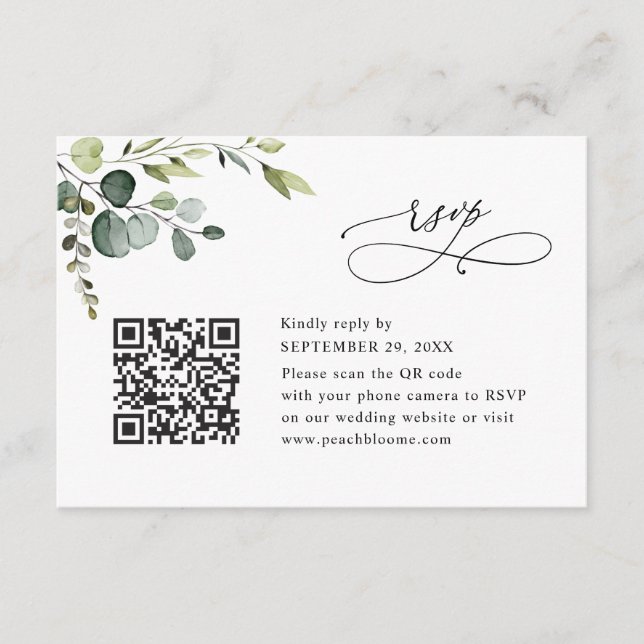 Dusty Blue Eucalyptus Greenery Wedding RSVP Card Einladung (Vorderseite)