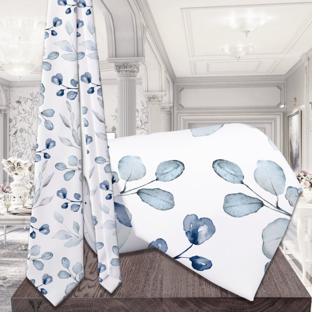 Dusty Blue Eucalyptus Greenery Wedding White Krawatte (Von Creator hochgeladen)