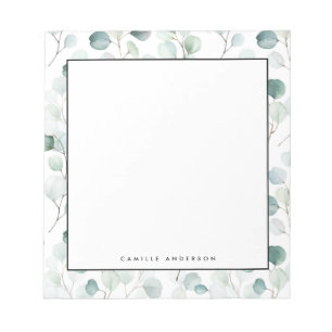 Dusty Blue Eucalyptus Leaves Pattern Personalized Notizblock