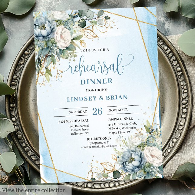 Dusty Blue Eucalyptus Probe Abendessen Einladung (Botanical Dusty Blue Eucalyptus Rehearsal Dinner Card)