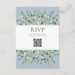 Dusty Blue Eucalyptus QR Code Wedding RSVP Begleitkarte