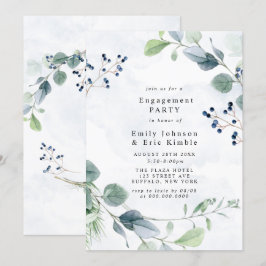 Dusty Blue Eucalyptus Rustic Engagement Party Einladung