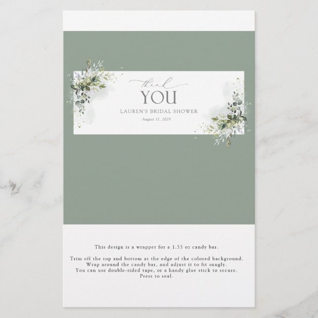 Dusty Blue Eucalyptus Shower Candy Bar Wrapper (Vorderseite)