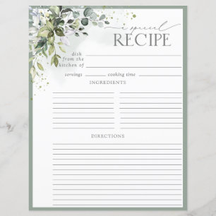 Dusty Blue Eucalyptus Shower Recipe Binder Page