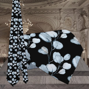 Dusty Blue Eucalyptus Sprigs Black Wedding Krawatte