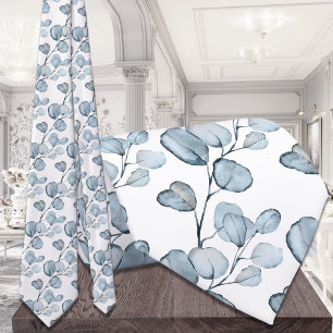 Dusty Blue Eucalyptus Sprigs White Wedding Krawatte