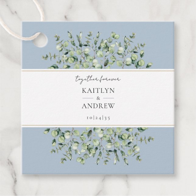 Dusty Blue Eucalyptus Together Forever Wedding Geschenkanhänger (Vorderseite)