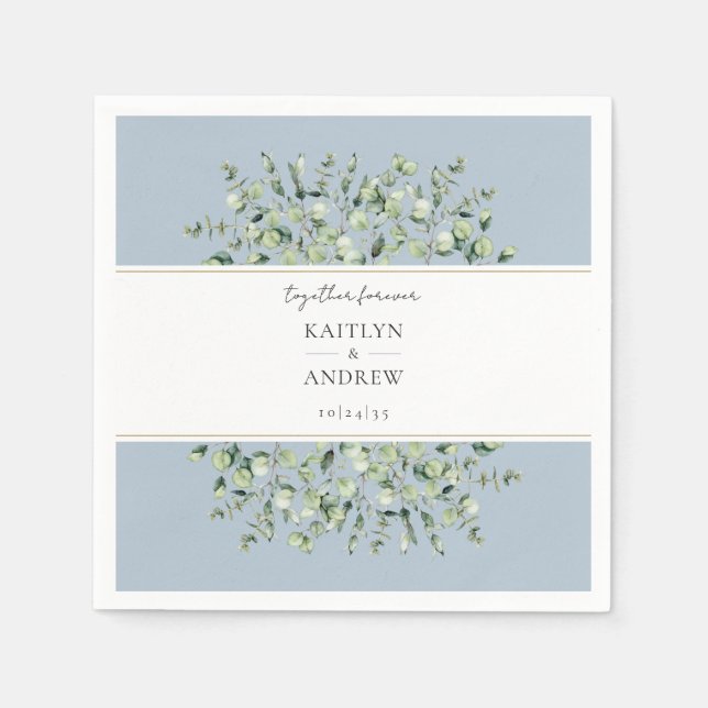 Dusty Blue Eucalyptus Together Forever Wedding Serviette (Vorderseite)