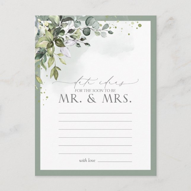 Dusty Blue Eucalyptus Watercolor Floral Date Ideas Postkarte (Vorderseite)