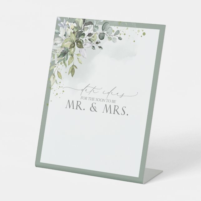 Dusty Blue Eucalyptus Watercolor Floral Date Ideas Sockelschild (Vorderseite)