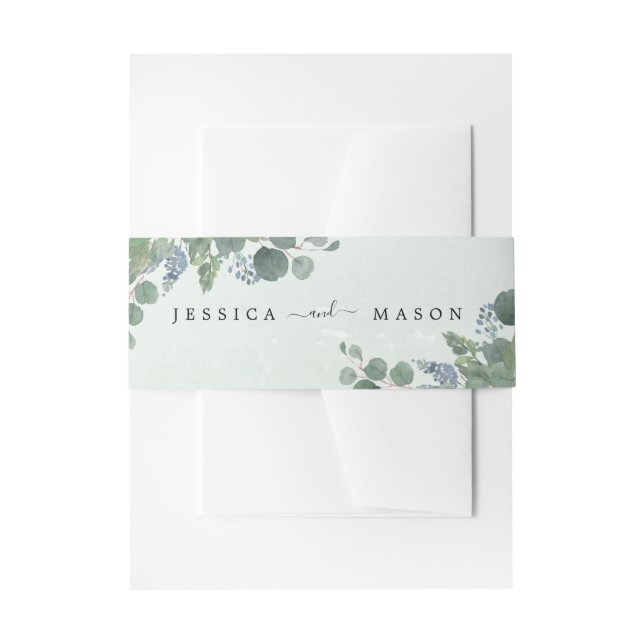 Dusty Blue Eucalyptus Wedding Bly Bands Einladungsbanderole (Vorderseite Beispiel)
