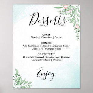 Dusty Blue Eucalyptus Wedding Dessert Menü Signatu Poster