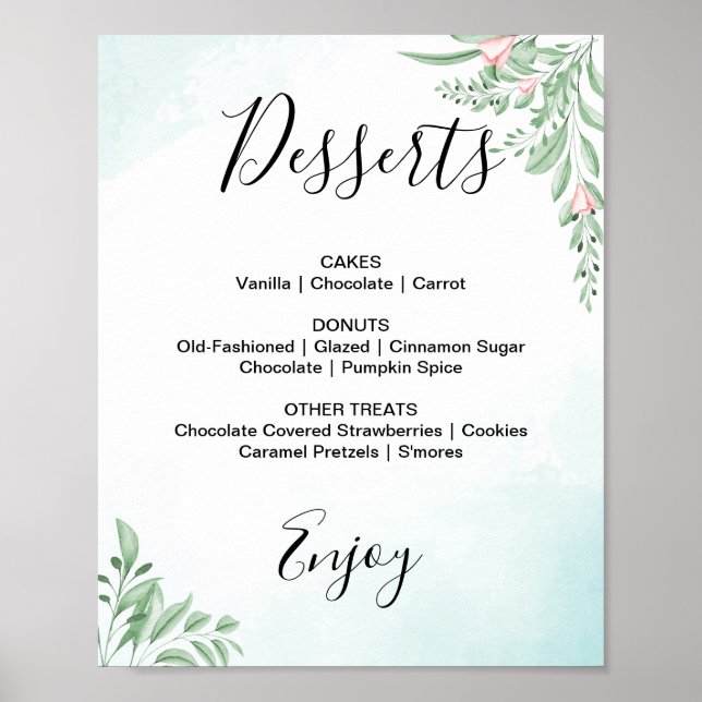 Dusty Blue Eucalyptus Wedding Dessert Menü Signatu Poster (Vorne)