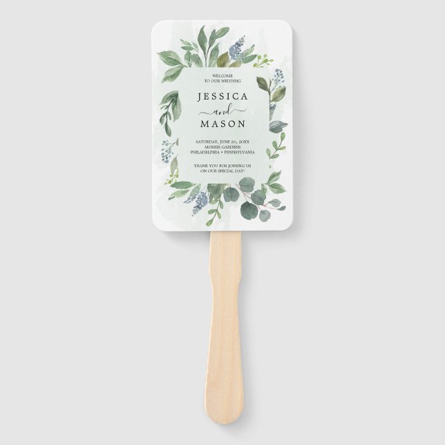 Dusty Blue Eucalyptus Wedding Program Fan Fächer (Vorderseite)