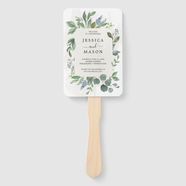 Dusty Blue Eucalyptus Wedding Program Fan Fächer (Vorderseite)