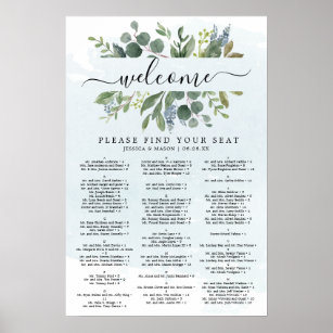Dusty Blue Eucalyptus Wedding Seating Chart Sign Poster