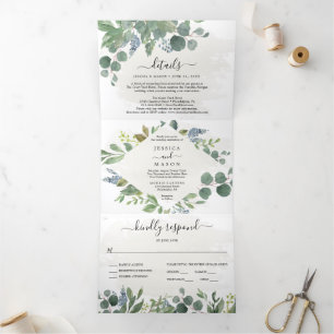 Dusty Blue Eucalyptus Wedding Tri-Fold Einladungen