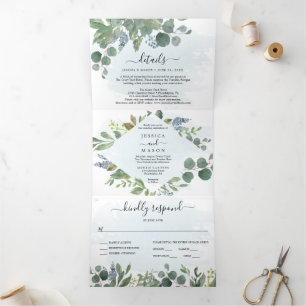 Dusty Blue Eucalyptus Wedding Tri-Fold Einladungen