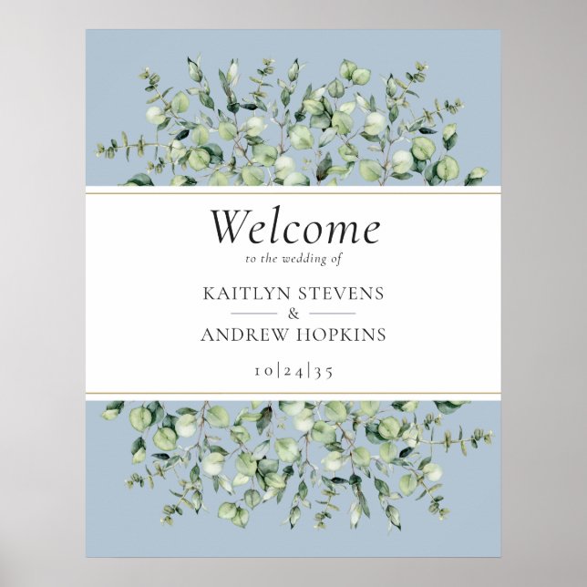 Dusty Blue Eucalyptus Wedding Welcome  Poster (Vorne)