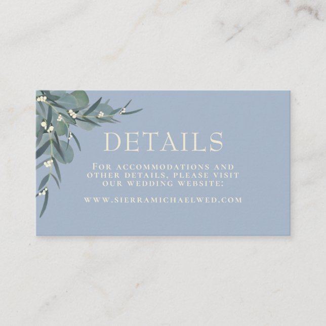 Dusty Blue | Eukalyptus Botanical Wedding Details Begleitkarte (Vorderseite)