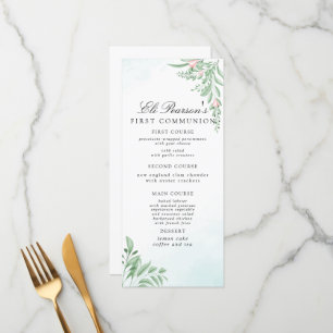 Dusty Blue Eukalyptus Greenery Erste Kommunion Menükarte