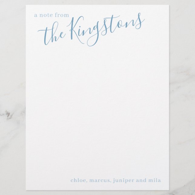 Dusty Blue Familienname Script Letterhead Briefbogen (Vorderseite)