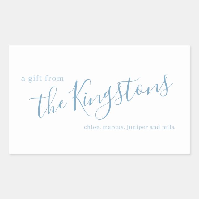 Dusty Blue Familienname Skript Rechteckige Aufkleb Rechteckiger Aufkleber (Vorderseite)
