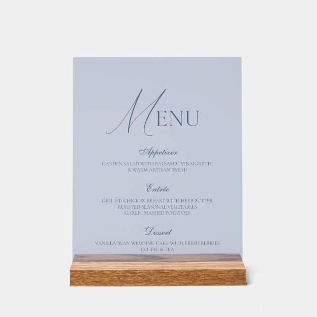 Dusty Blue Fine Art Acrylic Wedding Menu Sign Acrylschild (Vorderseite)