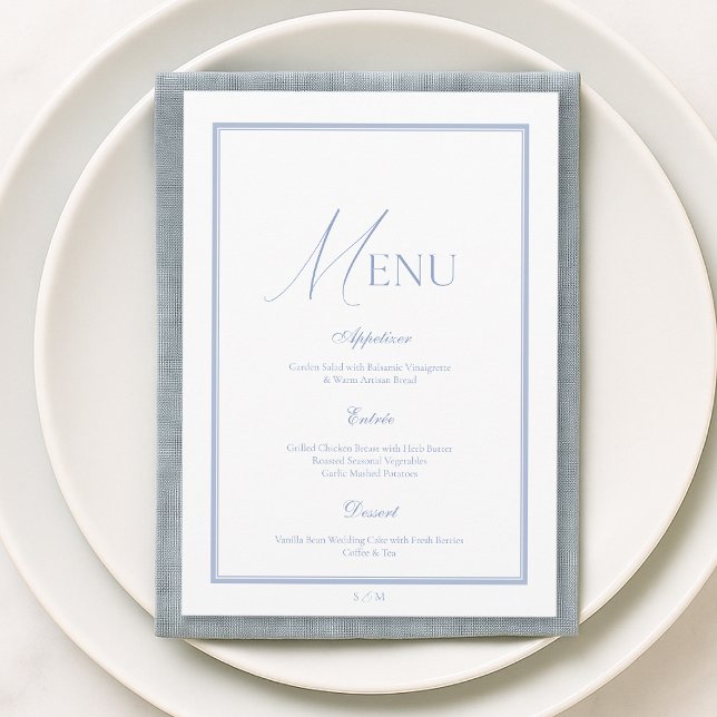 Dusty Blue Fine Art Floral Wedding Menu Card Einladung (Von Creator hochgeladen)