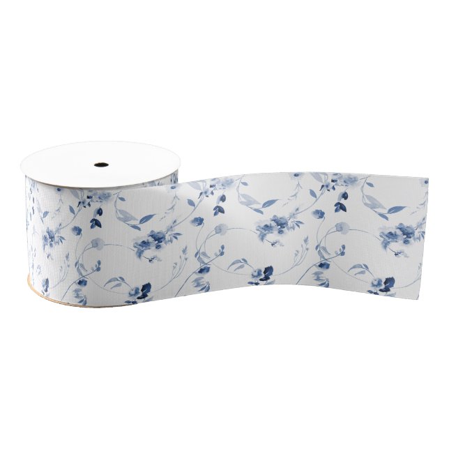 Dusty Blue Fine Art Floral Wedding Ripsband (Spule)
