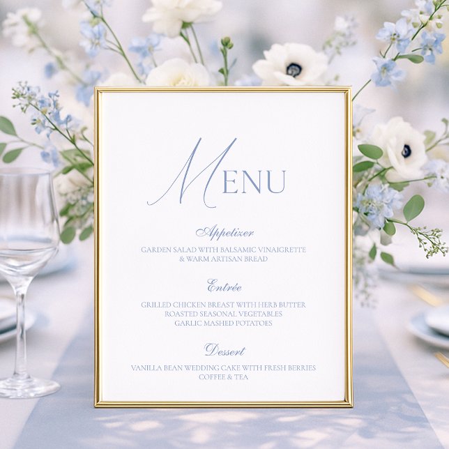 Dusty Blue Fine Art Wedding Menu Card (Von Creator hochgeladen)