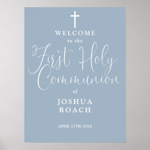 Dusty Blue First Holy Communion Willkommenszeichen Poster