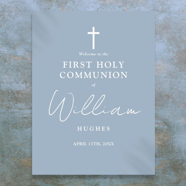 Dusty Blue First Holy Communion Willkommenszeichen Poster (Dusty Blue First Holy Communion Welcome Sign)