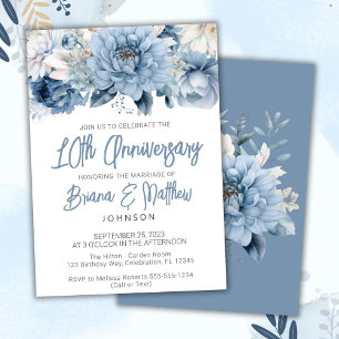 Dusty Blue Floral 10. Hochzeitstag Einladung