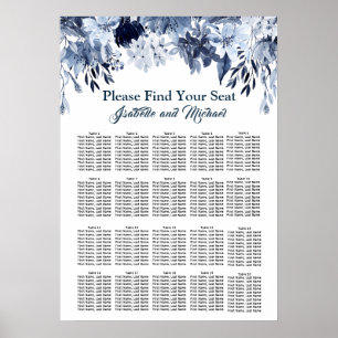 Dusty Blue Floral 20-Tisch Hochzeitskarte Poster