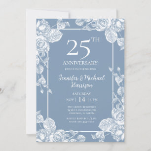 Dusty Blue Floral 25 Jahre Einladung