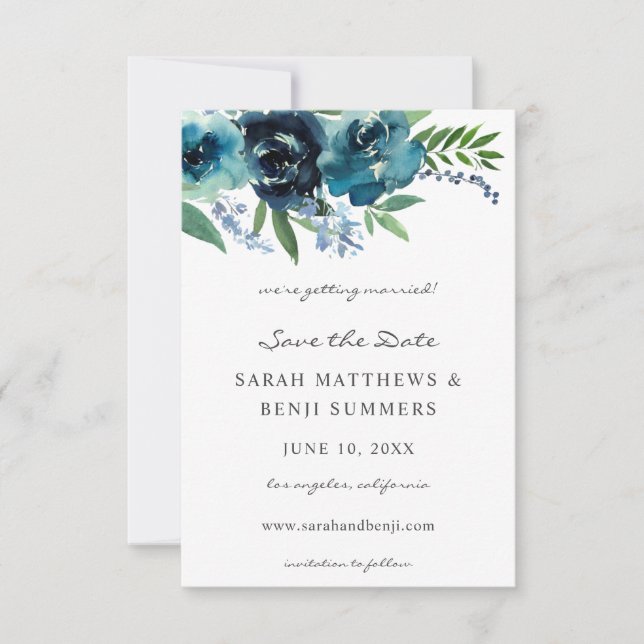 Dusty Blue Floral 2 Save the Date V2 (Vorderseite)
