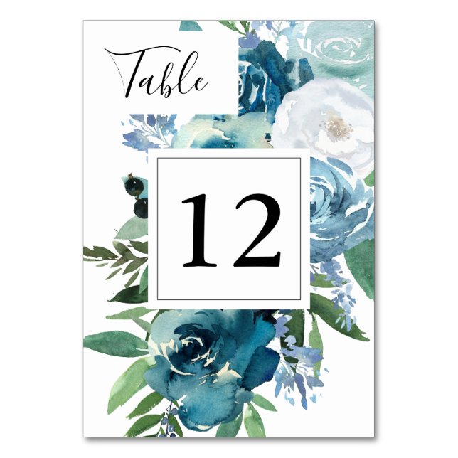 Dusty Blue Floral 2 VS 2 Tischnummer (Vorderseite)