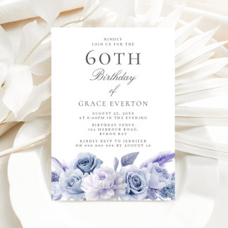 Dusty Blue Floral 60. Geburtstagsparty Einladung
