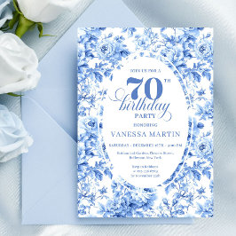 Dusty Blue Floral 70th Birthday Invitation Einladung