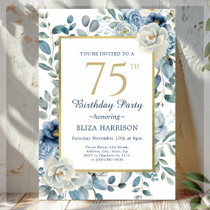 Dusty Blue Floral 75. Einladung